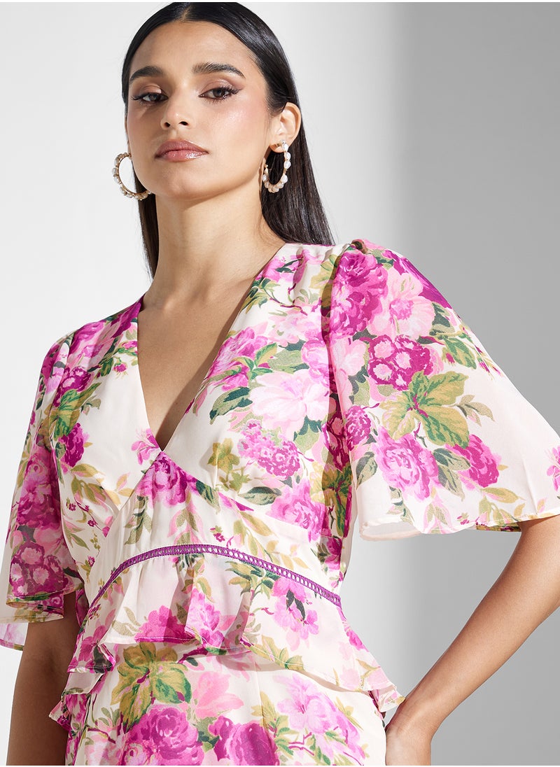 Floral Ruffle Midi Dress