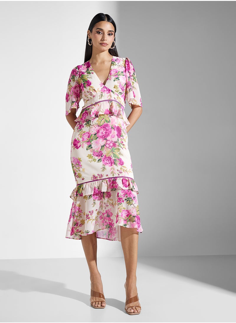 Floral Ruffle Midi Dress
