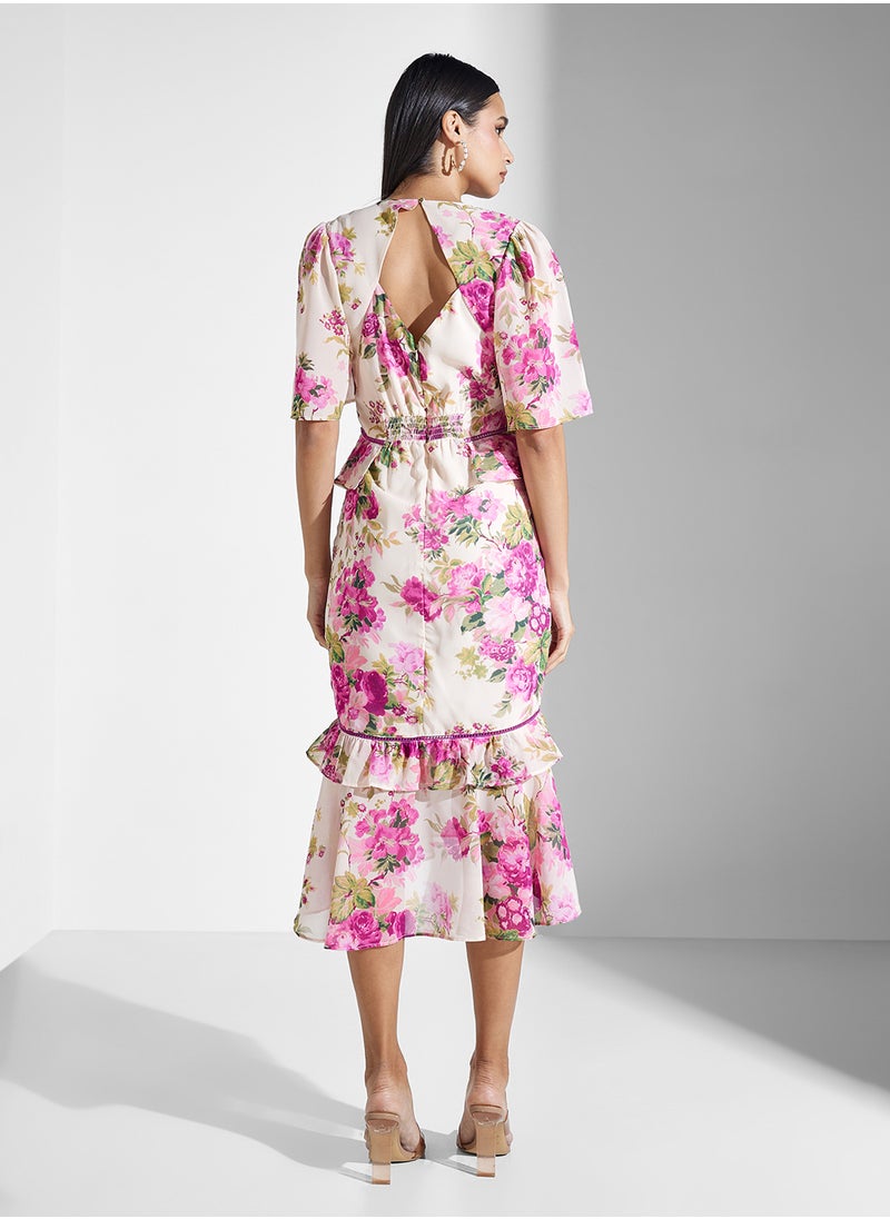 Floral Ruffle Midi Dress