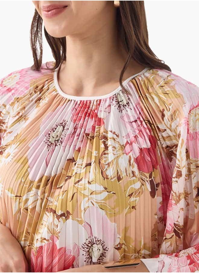 2Xtremz Floral Print Midi Kaftan Dress with 3/4 Sleeves
