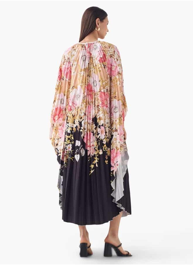 2Xtremz Floral Print Midi Kaftan Dress with 3/4 Sleeves