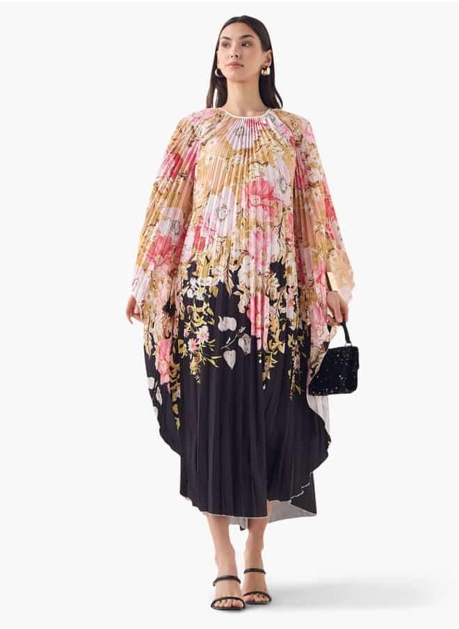 2Xtremz Floral Print Midi Kaftan Dress with 3/4 Sleeves
