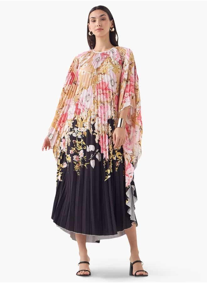 2Xtremz Floral Print Midi Kaftan Dress with 3/4 Sleeves