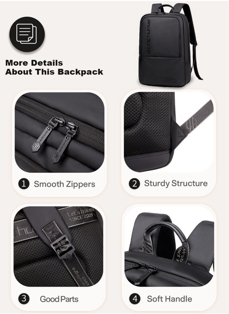 Durable Laptop Backpack, Business Travel Expandable School Bag with Laptop and Tablet Compartment for Men, Black