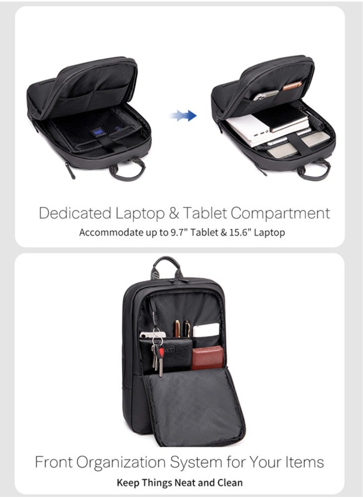 Durable Laptop Backpack, Business Travel Expandable School Bag with Laptop and Tablet Compartment for Men, Black