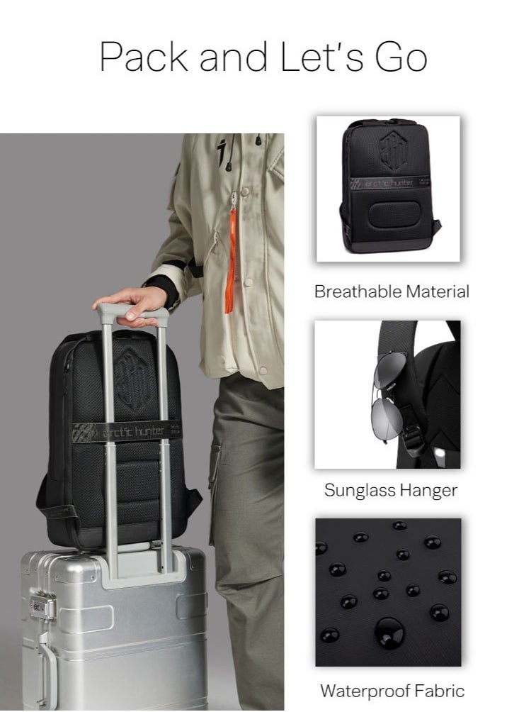 Durable Laptop Backpack, Business Travel Expandable School Bag with Laptop and Tablet Compartment for Men, Black