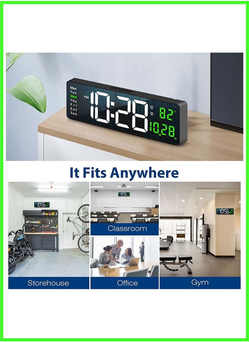 Digital Wall Clock 16.2 Inch Large Display, LED Digital Clock with Remote Control, Automatic Brightness Dimmer, Big Clock with Date, Week, Temperature for Living Room Decor