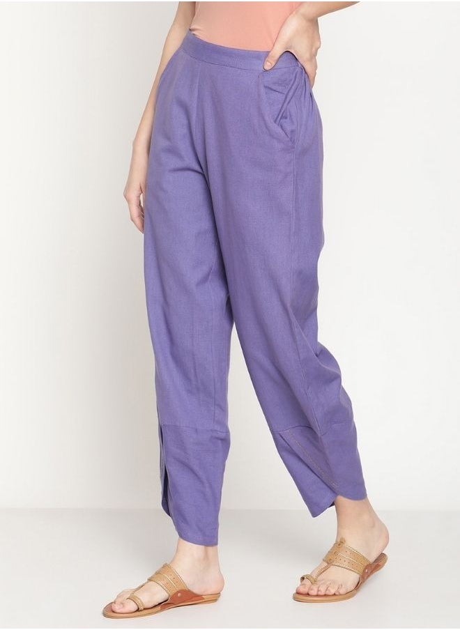 Cotton Flex Very Peri Overlapped Hem Pants