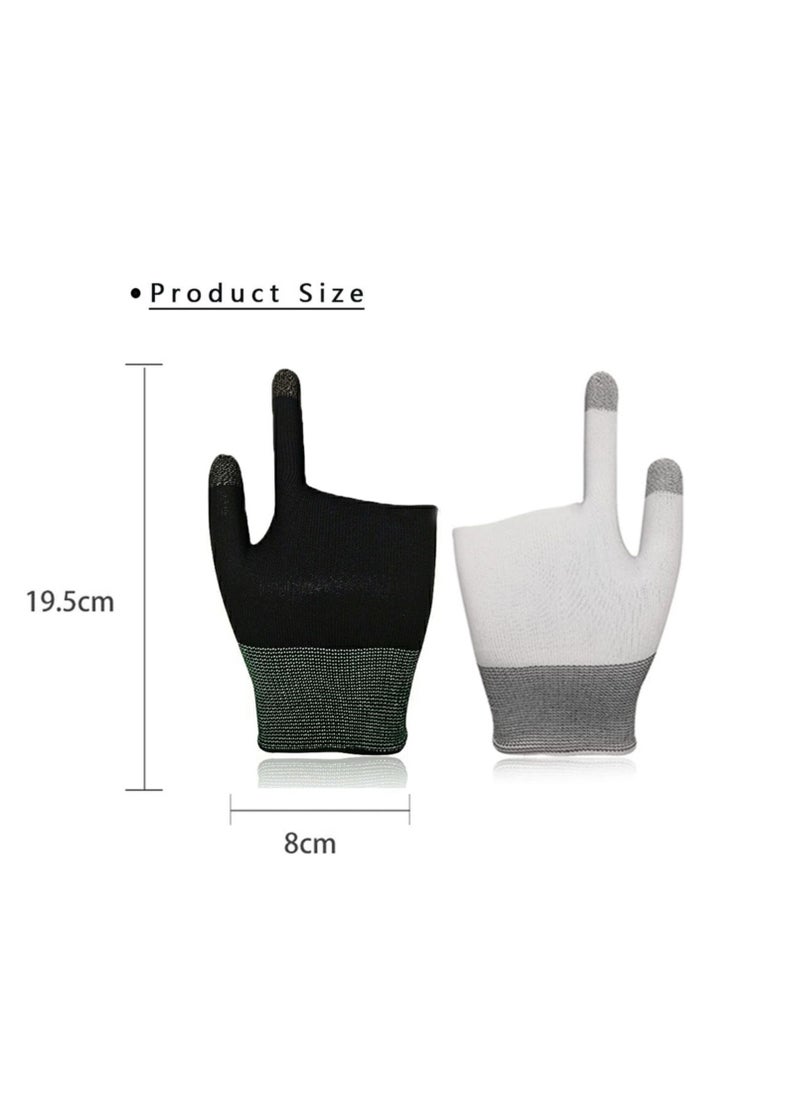 2PCS Gaming Gloves for Sweaty Hands, UltraThin Breathable Mobile Gaming Gloves, AntiSweat Mobile Finger Sleeve Breathable for HighRanking Players Mobile Game Streamer Black+ White