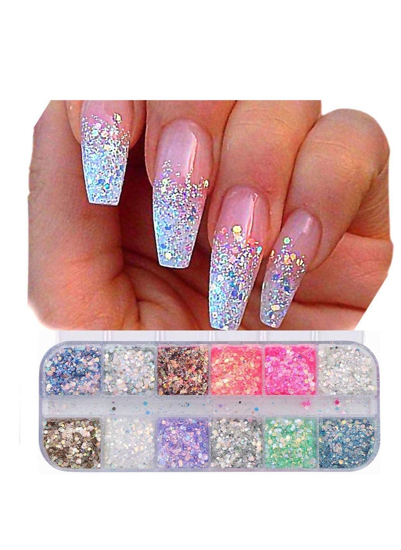 Heart Nail Sequins,3D Valentine’s Day Nail Art Stickers Decals Black Pink Love Heart Rabbit Butterfly Nail Glitter Flakes Sparkle for Nail Art Supplies, Women Nail Art Decoration 2 Box/24 Grids