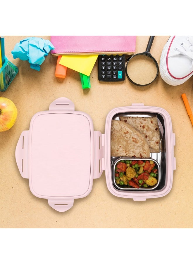 JAYPEE Stainless Steel Insulated Lunch Box Wavesteel Jr. Pink, 500 ml, Airtight Tiffin Box for School Kids |Spillproof with Silicon Seal |Food Grade | BPA Free