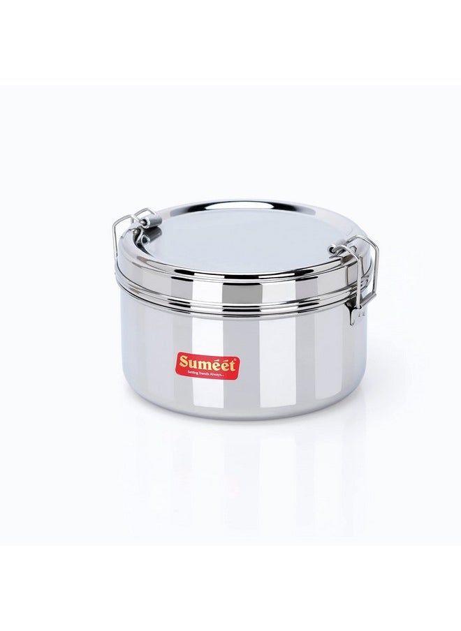 Sumeet Stainless Steel Meal Pack Lunch Box/Tiffin with Steel Separator Plate and Locking Clip, 500ML, 13cm Dia, Silver