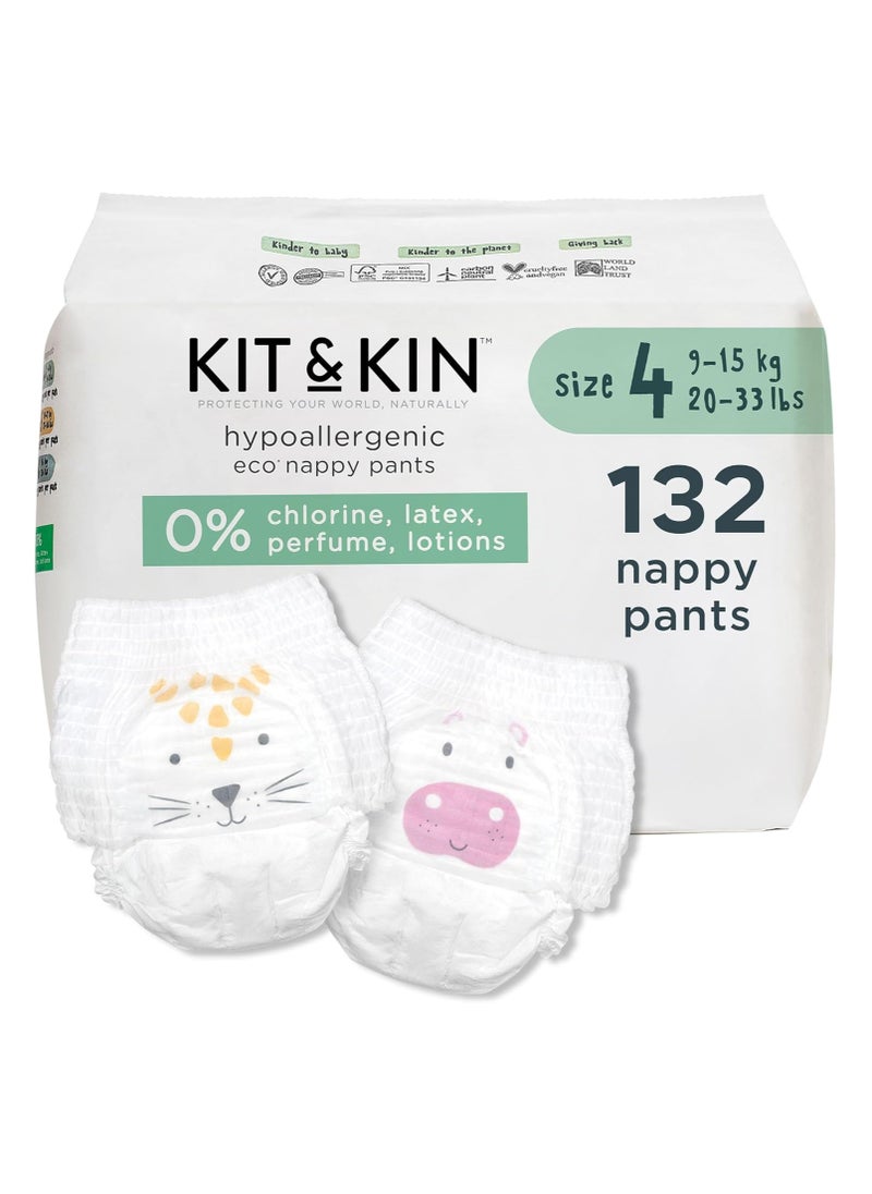 Kit & Kin Eco Friendly Baby Diaper | Diaper Pants Size 4-132 Pcs | Hypoallergenic Flash Dry Disposable Diapers | Superior up to 12 Hour Leak Protection