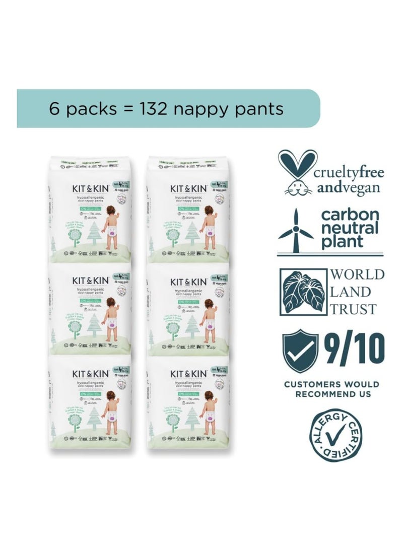Kit & Kin Eco Friendly Baby Diaper | Diaper Pants Size 4-132 Pcs | Hypoallergenic Flash Dry Disposable Diapers | Superior up to 12 Hour Leak Protection