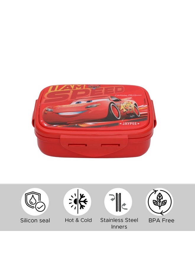 JAYPEE Steel Tek Jr. Insulated Lunch Box Disney Car,Red, 400 ml | Airtight Tiffin Box for School Kids Inner Stainless Steel Mini Box | Bpa Free