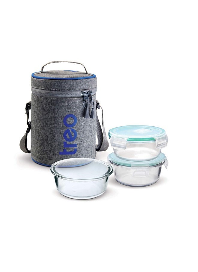 Treo Milton All Fresh Borosilicate Glass Tiffin,400 Ml,Set Of 3,Transparent