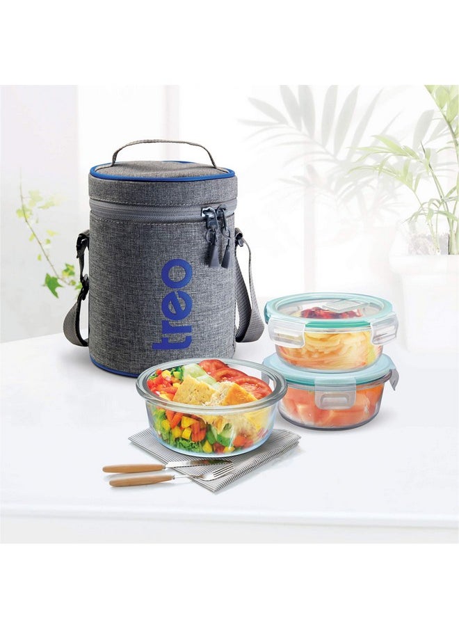 Treo Milton All Fresh Borosilicate Glass Tiffin,400 Ml,Set Of 3,Transparent