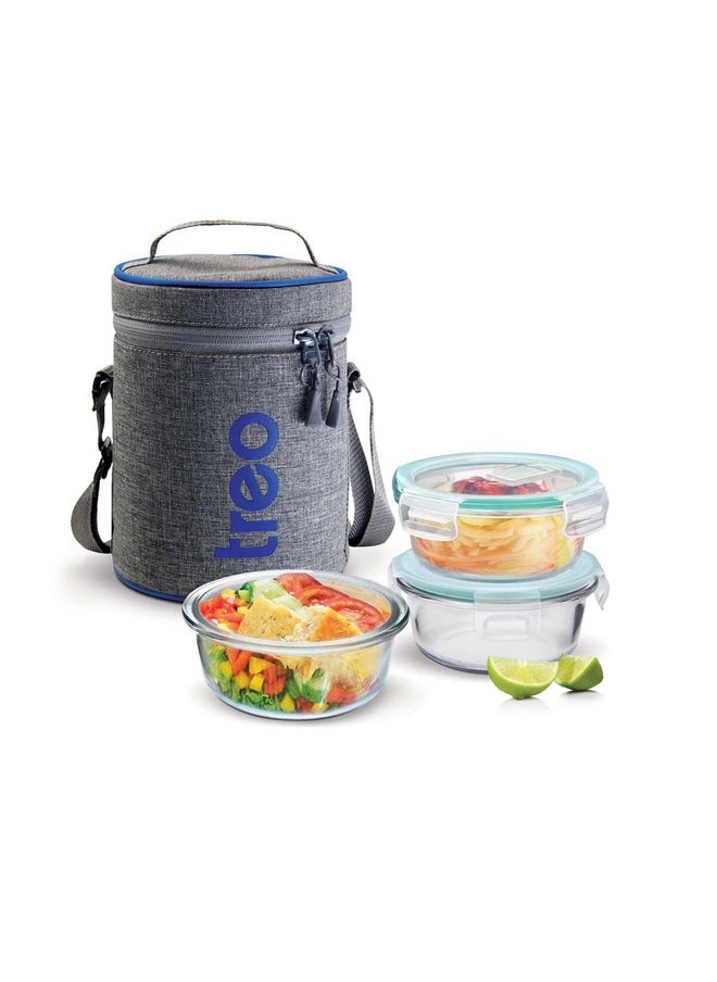 Treo Milton All Fresh Borosilicate Glass Tiffin,400 Ml,Set Of 3,Transparent