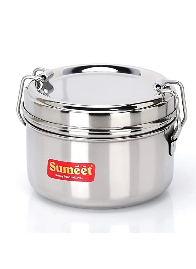 Sumeet Stainless Steel Meal Pack Lunch Box/Tiffin with Steel Separator Plate and Locking Clip, 250ML, 9.5cm Dia, Silver