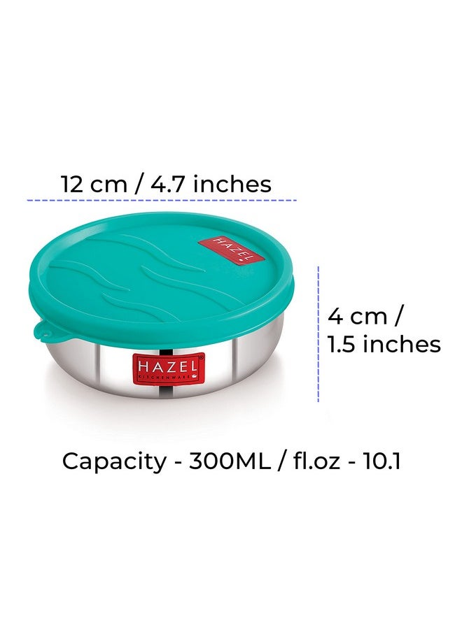 HAZEL Air Tight Containers for Storage | 300 ml Each Stainless Steel Container for Kitchen Storage | Storage Box for Kitchen & Tiffin Boxes with Leak Proof Lid, Set of 2