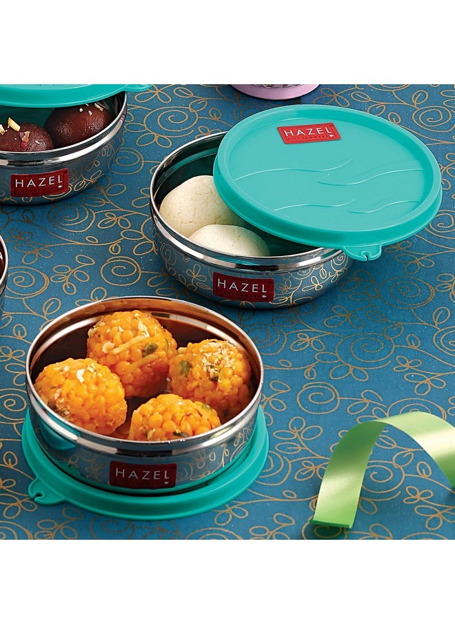 HAZEL Air Tight Containers for Storage | 300 ml Each Stainless Steel Container for Kitchen Storage | Storage Box for Kitchen & Tiffin Boxes with Leak Proof Lid, Set of 2