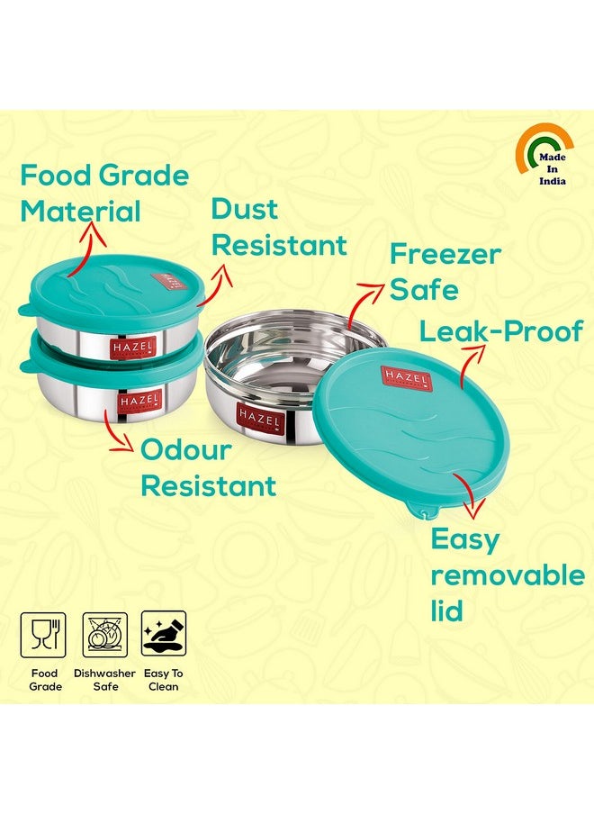 HAZEL Air Tight Containers for Storage | 300 ml Each Stainless Steel Container for Kitchen Storage | Storage Box for Kitchen & Tiffin Boxes with Leak Proof Lid, Set of 2