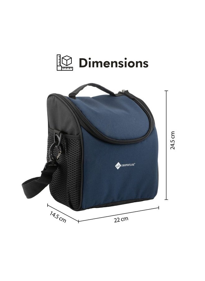 SHOPOFLUX Lunch Bag for Men and Women, Insulated Tiffin Bags for Office, College, School with Crossbody Belt (Blue)
