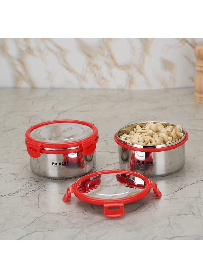 Sumeet Airtight & Leak Proof Steelexo S.S. Container/Lunch Box with Stainless Steel Lid Set Pack of 2Pcs (750ML, 13CM) - Silver