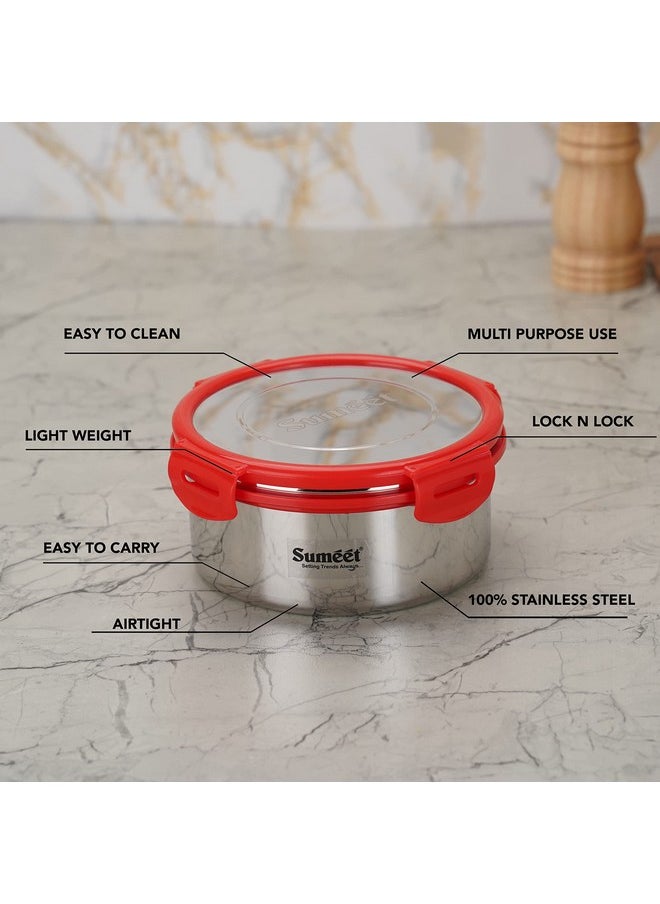 Sumeet Airtight & Leak Proof Steelexo S.S. Container/Lunch Box with Stainless Steel Lid Set Pack of 2Pcs (750ML, 13CM) - Silver