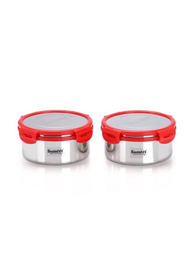 Sumeet Airtight & Leak Proof Steelexo S.S. Container/Lunch Box with Stainless Steel Lid Set Pack of 2Pcs (750ML, 13CM) - Silver