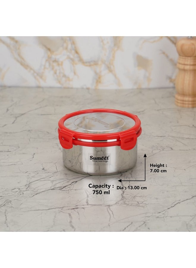 Sumeet Airtight & Leak Proof Steelexo S.S. Container/Lunch Box with Stainless Steel Lid Set Pack of 2Pcs (750ML, 13CM) - Silver
