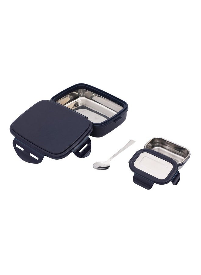 JAYPEE Stainless Steel Insulated Lunch Box Wavesteel Sr. Dark Blue, 600 ml, Airtight Tiffin Box for School Kids |Spillproof with Silicon Seal |Food Grade | BPA Free