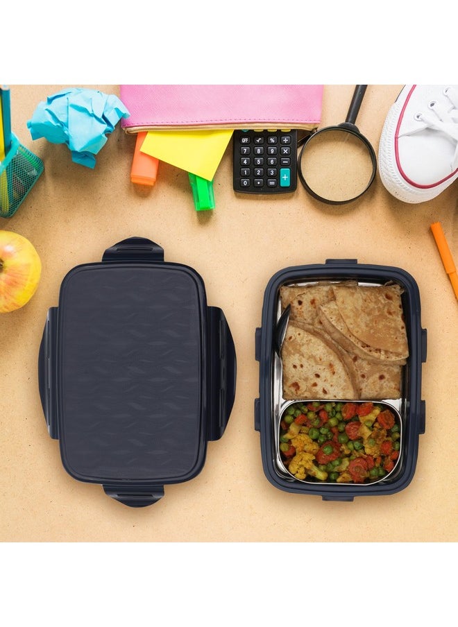 JAYPEE Stainless Steel Insulated Lunch Box Wavesteel Sr. Dark Blue, 600 ml, Airtight Tiffin Box for School Kids |Spillproof with Silicon Seal |Food Grade | BPA Free
