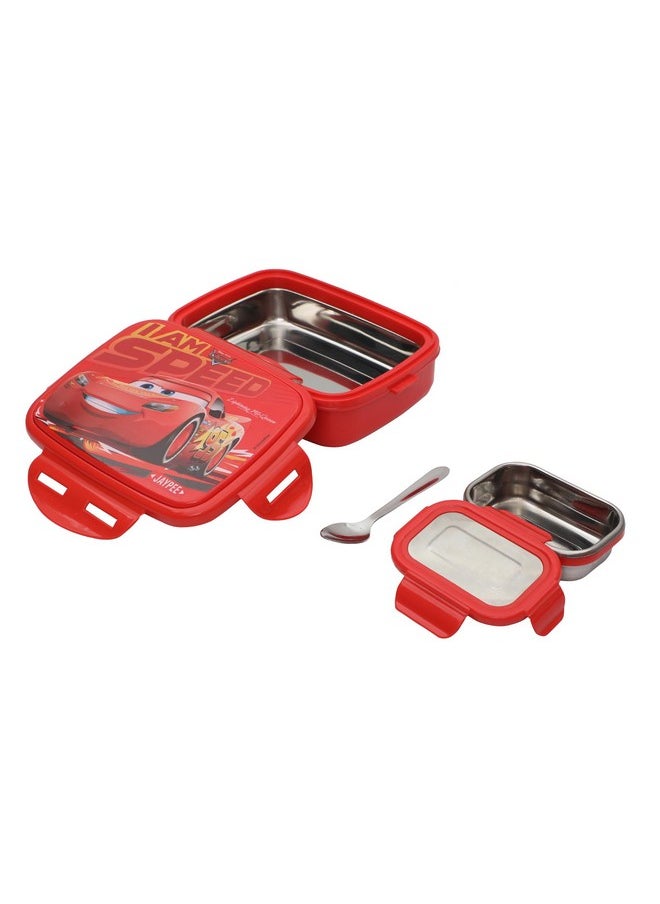 JAYPEE Steel Tek Jr. Insulated Lunch Box Disney Car,Red, 400 ml | Airtight Tiffin Box for School Kids Inner Stainless Steel Mini Box | Bpa Free