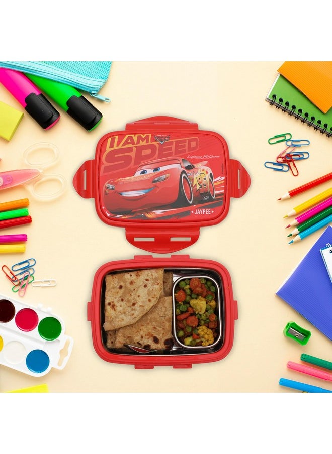 JAYPEE Steel Tek Jr. Insulated Lunch Box Disney Car,Red, 400 ml | Airtight Tiffin Box for School Kids Inner Stainless Steel Mini Box | Bpa Free