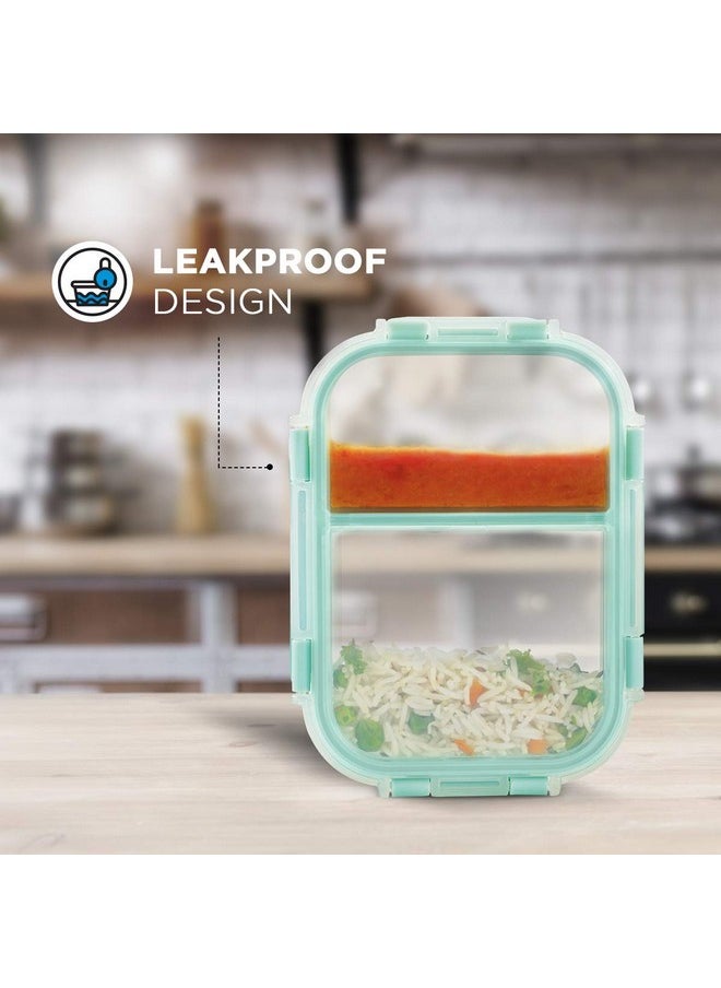 Allo FoodSafe Compartment Glass Lunch Box with Break Free Lock, Microwave Safe, Borosilicate Glass Container with Partition Divider, Office Tiffin with Canvas Grey Bag, 1000ml, Rectangle
