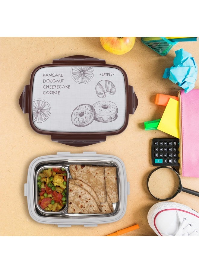 JAYPEE Ecosteel Jr. Kid's Insulated Steel Tiffin Box Leak-Proof, Airtight Lunch Box with One Container and Spoon, Lunch Box for School & Office, 550ml Grey