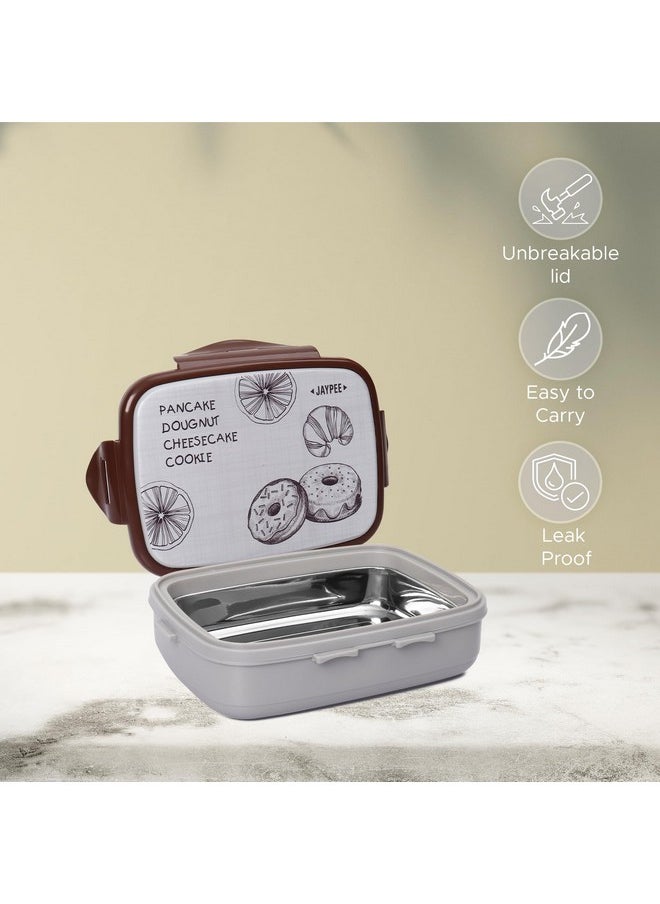 JAYPEE Ecosteel Jr. Kid's Insulated Steel Tiffin Box Leak-Proof, Airtight Lunch Box with One Container and Spoon, Lunch Box for School & Office, 550ml Grey