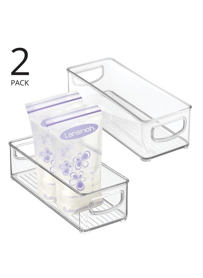 mDesign Small Plastic Nursery Storage Container Bins with Handles for Organization in Cabinet, Closet or Cubby Shelves - Organizer for Baby Food, Bibs, Formula - Ligne Collection - 2 Pack - Clear