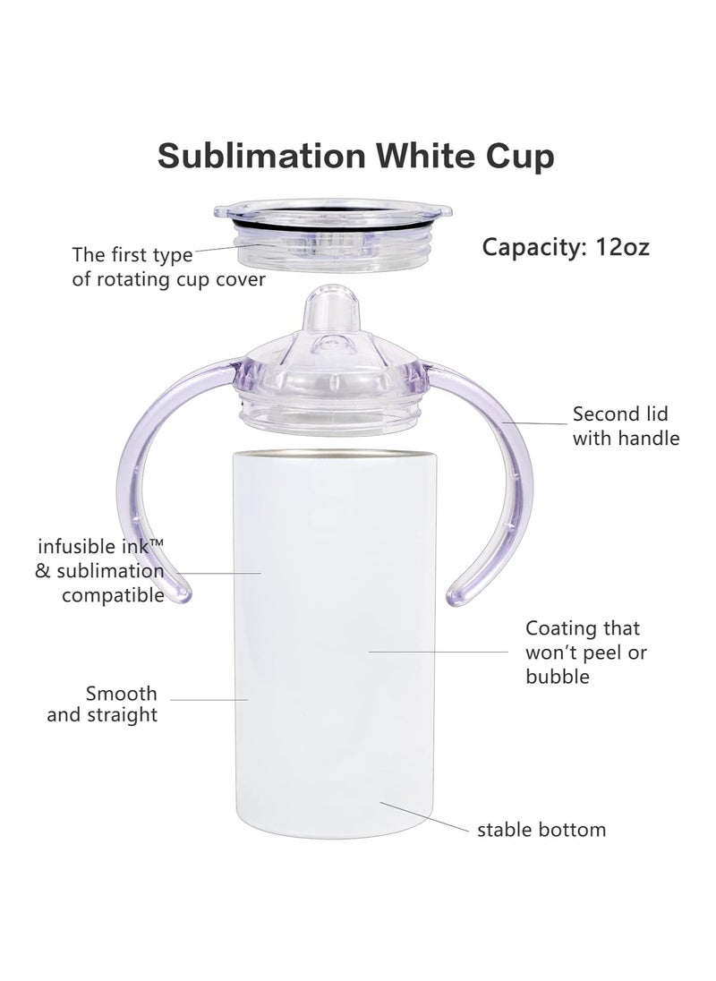 2Pcs Sublimation Sippy Cup Blank with Handles Straight Sublimation Tumblers Stainless Steel Insulated Skinny Tumblers with Splash-proof Lid Shatterproof Water Tumbler 12 oz