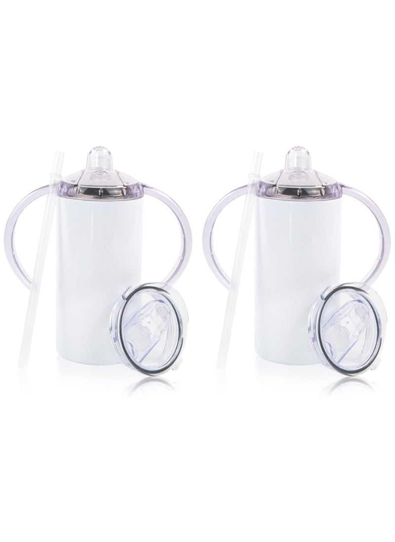 2Pcs Sublimation Sippy Cup Blank with Handles Straight Sublimation Tumblers Stainless Steel Insulated Skinny Tumblers with Splash-proof Lid Shatterproof Water Tumbler 12 oz