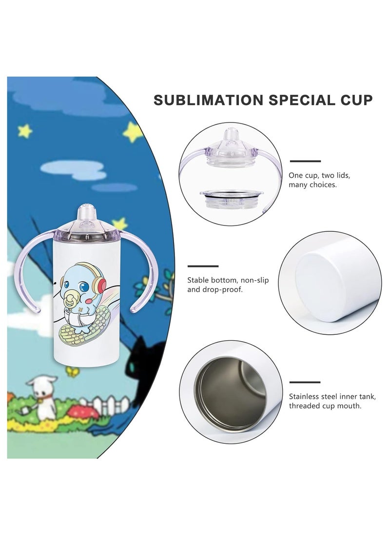 2Pcs Sublimation Sippy Cup Blank with Handles Straight Sublimation Tumblers Stainless Steel Insulated Skinny Tumblers with Splash-proof Lid Shatterproof Water Tumbler 12 oz