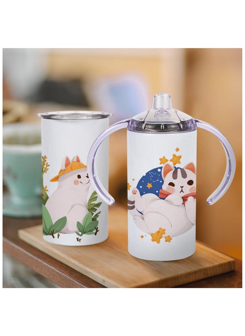 2Pcs Sublimation Sippy Cup Blank with Handles Straight Sublimation Tumblers Stainless Steel Insulated Skinny Tumblers with Splash-proof Lid Shatterproof Water Tumbler 12 oz