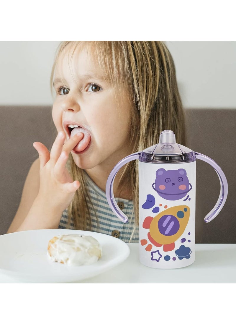 2Pcs Sublimation Sippy Cup Blank with Handles Straight Sublimation Tumblers Stainless Steel Insulated Skinny Tumblers with Splash-proof Lid Shatterproof Water Tumbler 12 oz