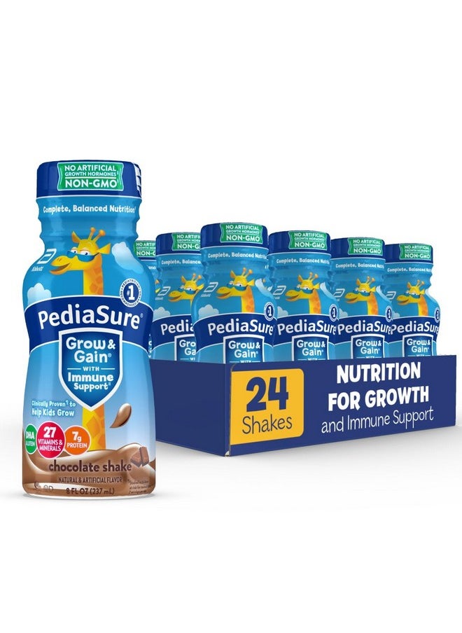 PediaSure Grow & Gain With Immune Support, Kids Protein Shake, 27 Minerals & Vitamins for Kids, 7g Protein, Helps Kids Catch Up On Growth, Non-GMO, Gluten-Free, Chocolate, 8-fl-oz Bottle, Pack of 24