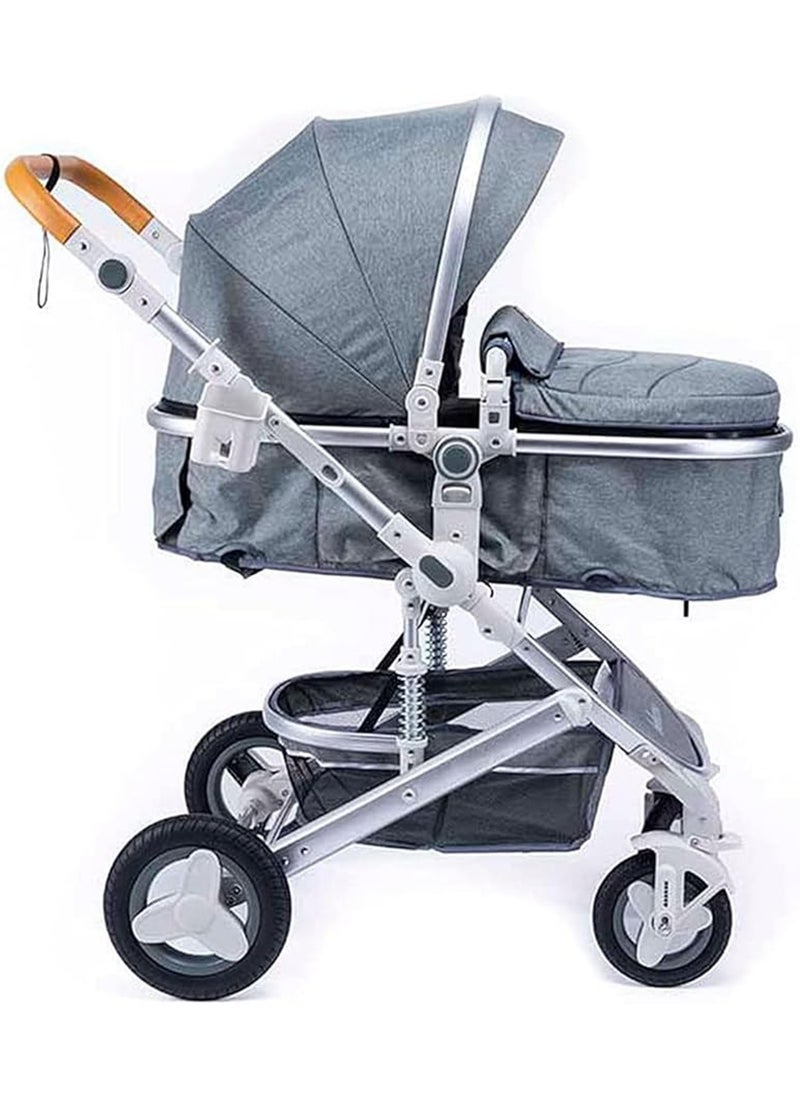 Baby Stroller with Canopy Baby Bassinet Stroller Infant 3 in 1 Stroller with Reversible Seat with Rubber Wheel and Good Shock absorption