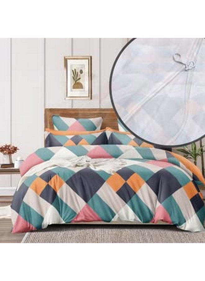 TIB Glace Cotton Geometric Duvet Cover King Size | Blanket Cover Double Bed | Quilt Cover Double Bed with Zipper 140 GSM, 90x100, Multi Color, 130 tc