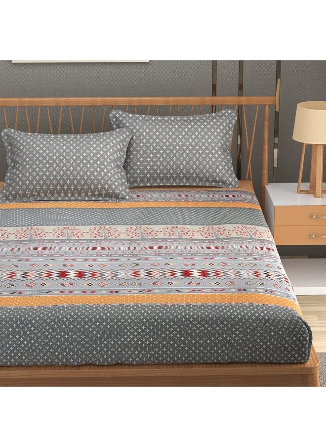 Mafatlal King Size Cotton Printed Bedsheet with 2 Pillow Covers for King Size Bed 144TC - 108 x108 inch
