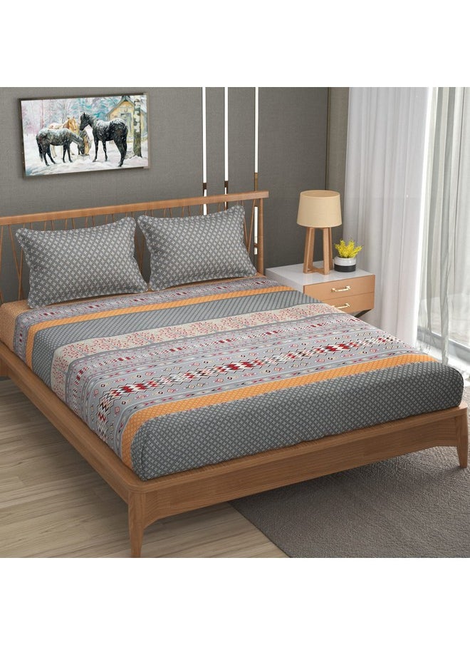 Mafatlal King Size Cotton Printed Bedsheet with 2 Pillow Covers for King Size Bed 144TC - 108 x108 inch