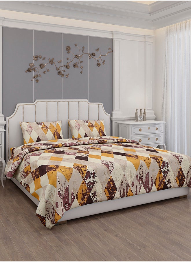 Status Contract-Cotton Rich Double Bedsheet with 2 Pillow Covers for Bed Room, Home, Hotel-120 GSM, Brown-Yellow, 220 X 240 Cm